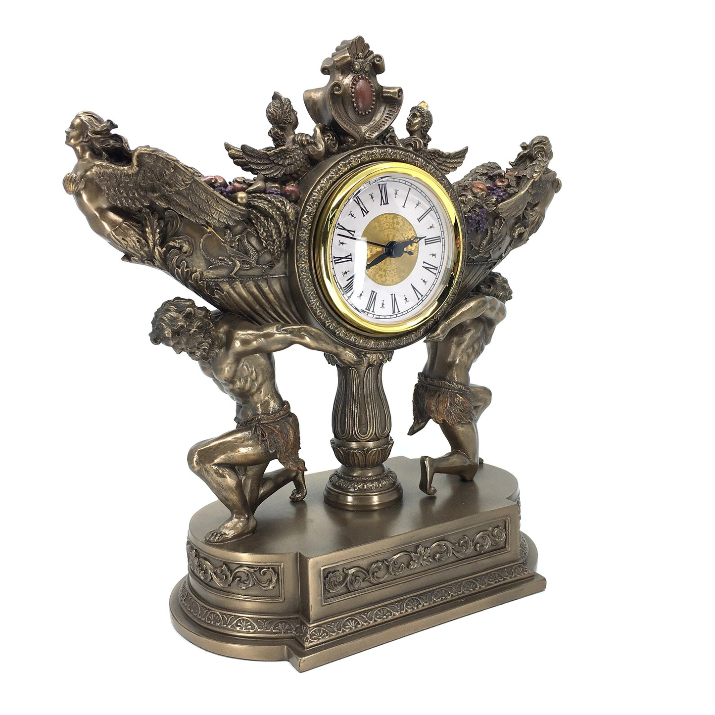 Mythological Desktop Large Decorative Clock with Atlas and Angel Figures