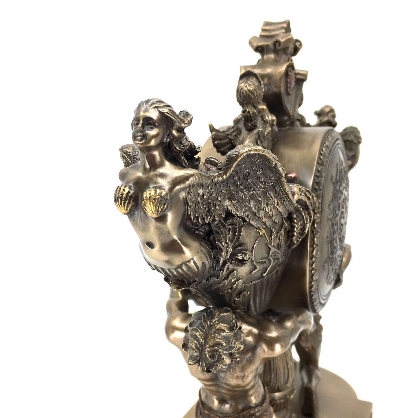 Mythological Desktop Large Decorative Clock with Atlas and Angel Figures