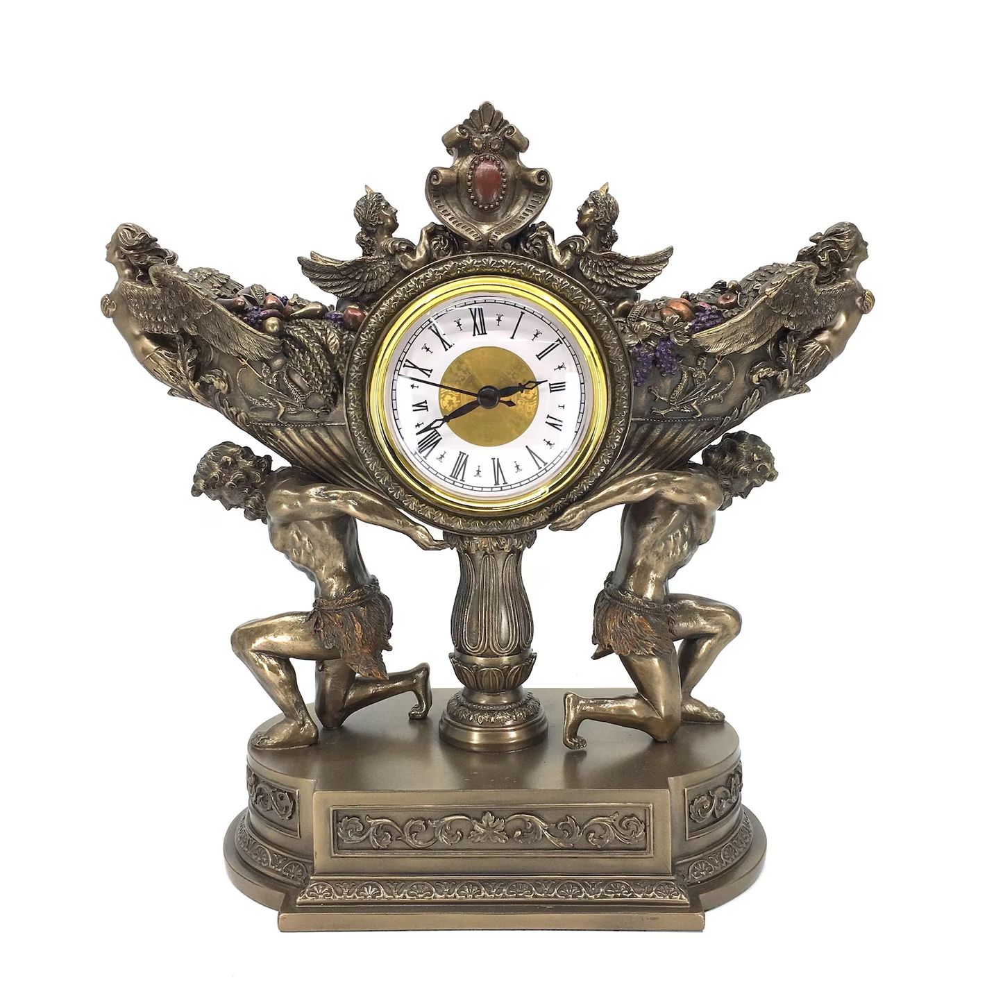 Mythological Desktop Large Decorative Clock with Atlas and Angel Figures