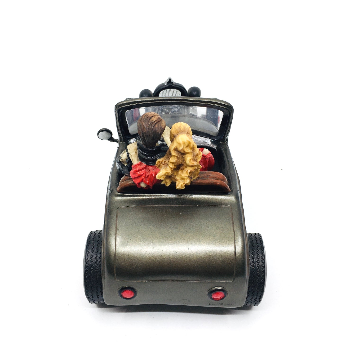 Love Never Dies Themed Couple Figurine with Skeleton Car