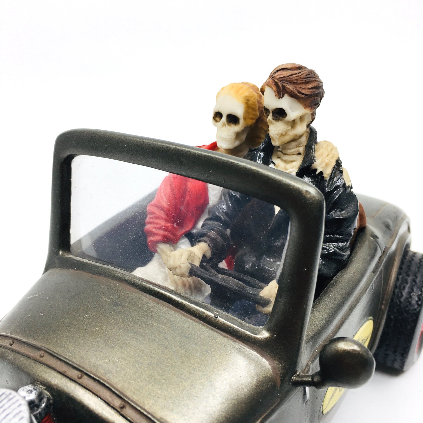 Love Never Dies Themed Couple Figurine with Skeleton Car