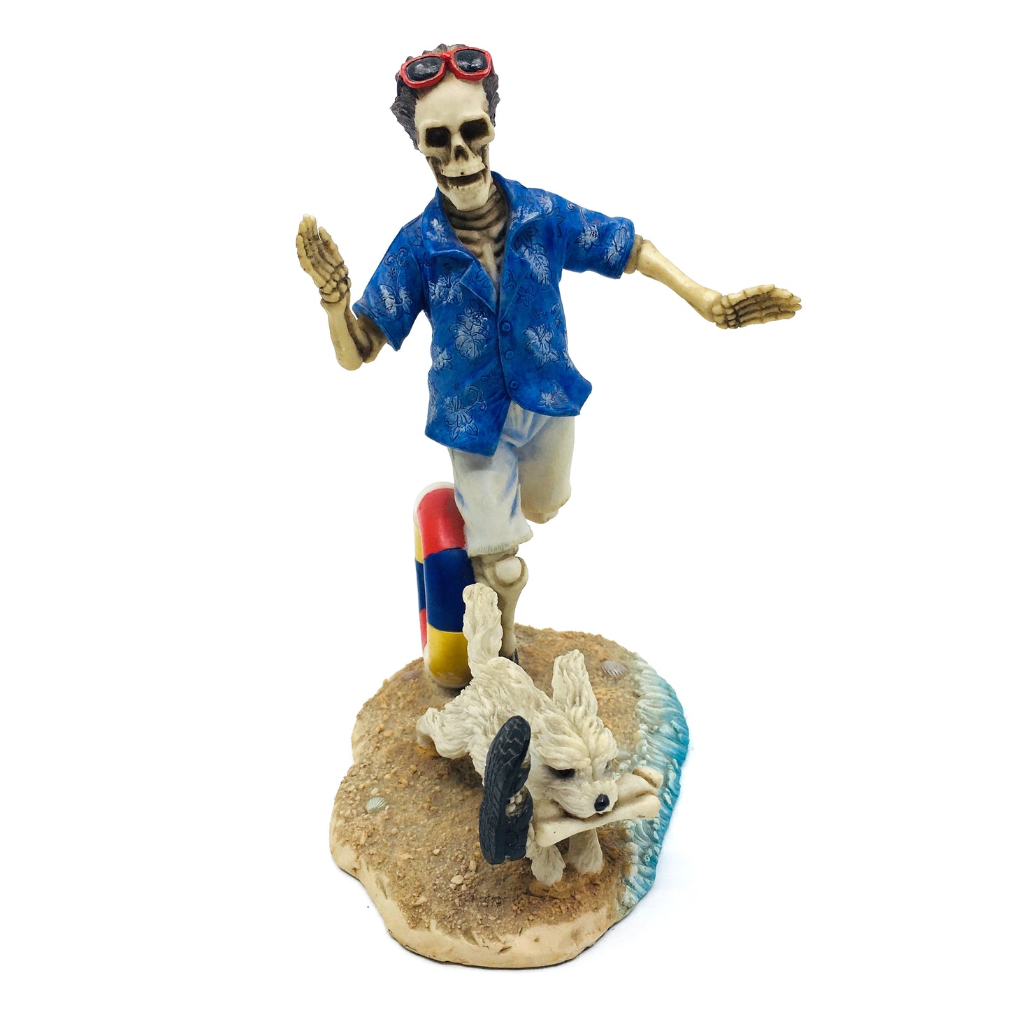 Skeleton Beach Man Making Fetch for His Dog Figurine