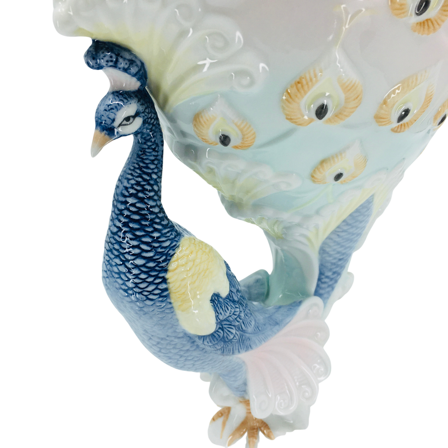 Tavuskuşu Figürlü Porselen Renkli Yüksek Dekoratif Kase