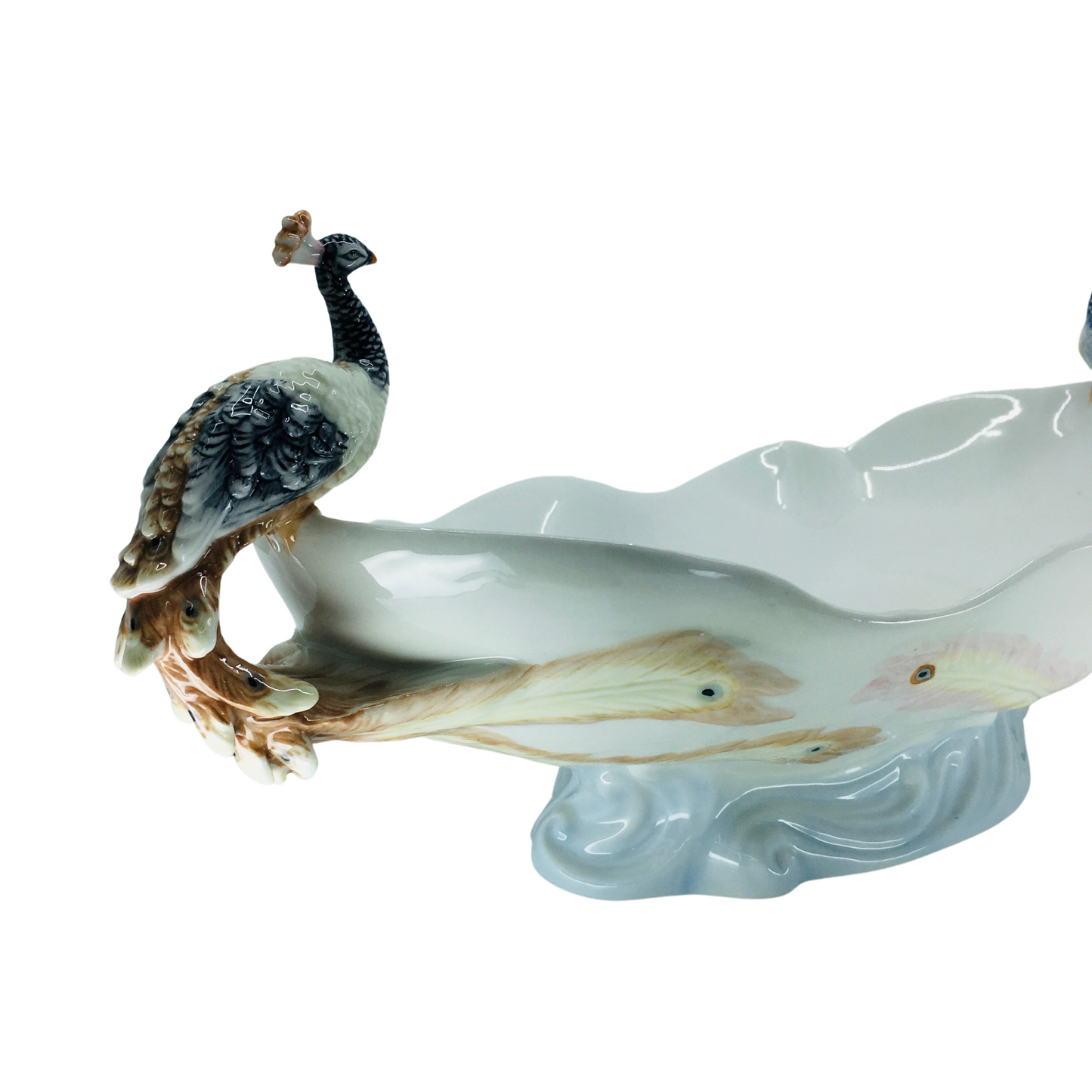 Tavuskuşu Figürlü Renkli Porselen Gondol Kase