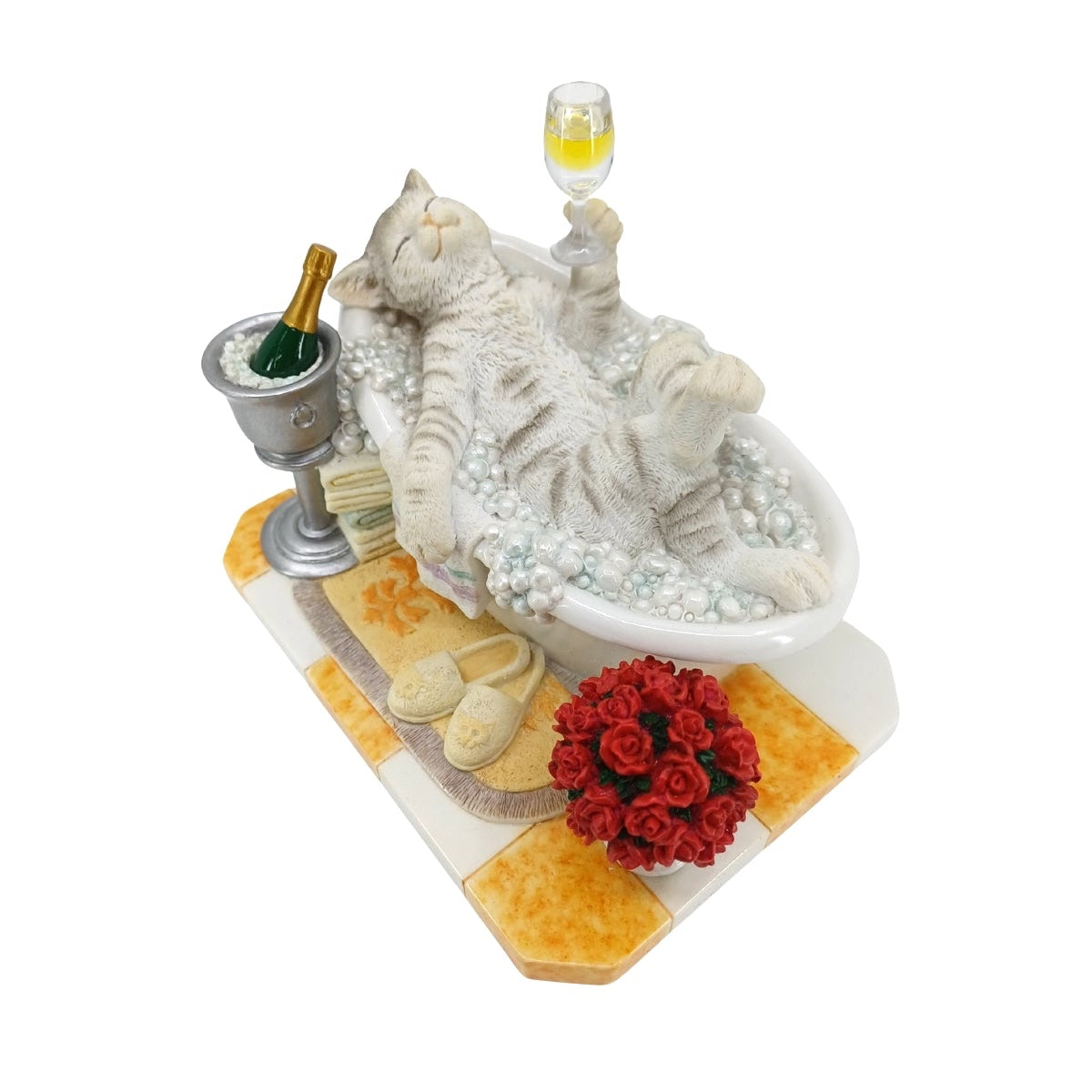 Banyo Sefası Yapan Beyaz Kedi Biblo