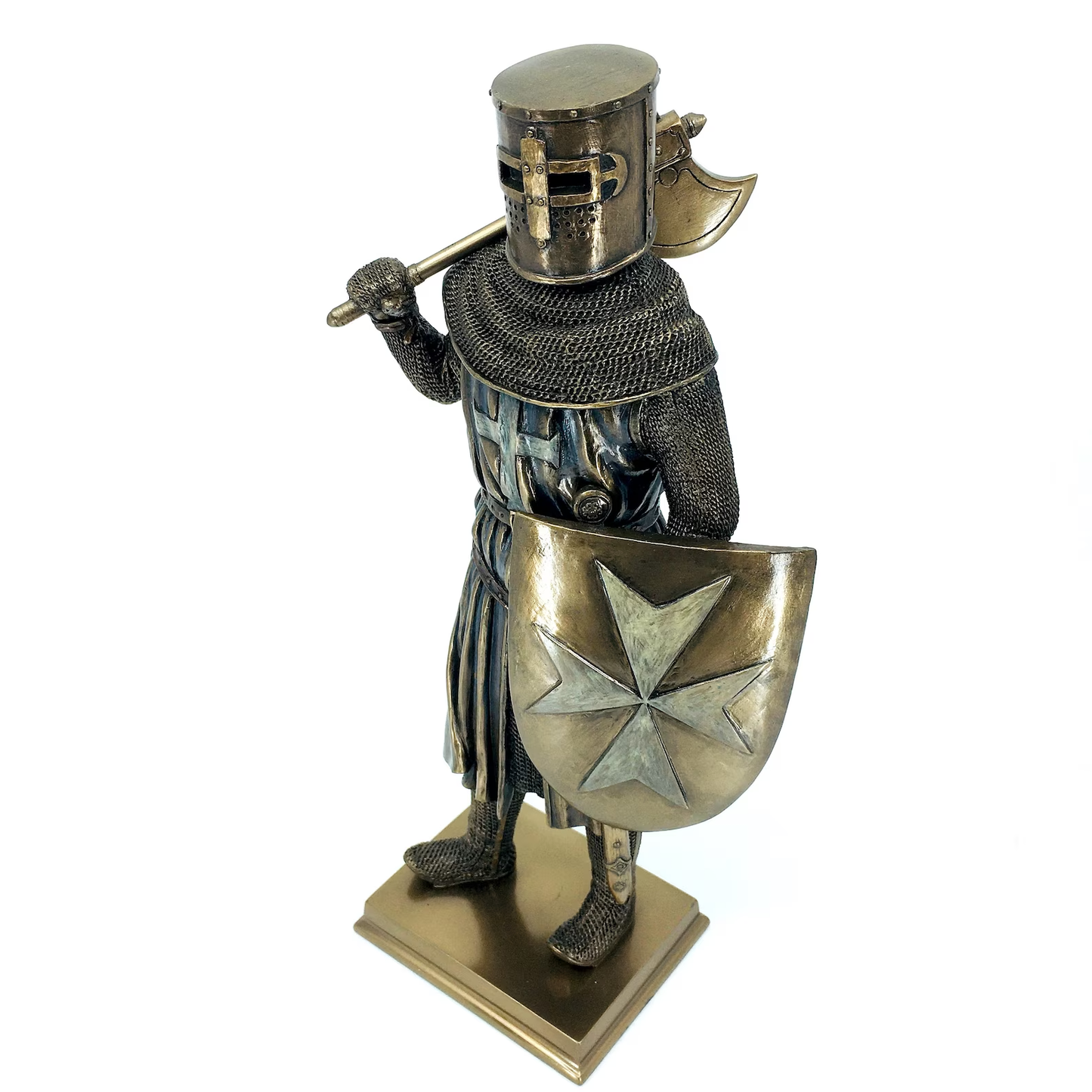 Armored Medieval Templar Figurine with Ax and Shield