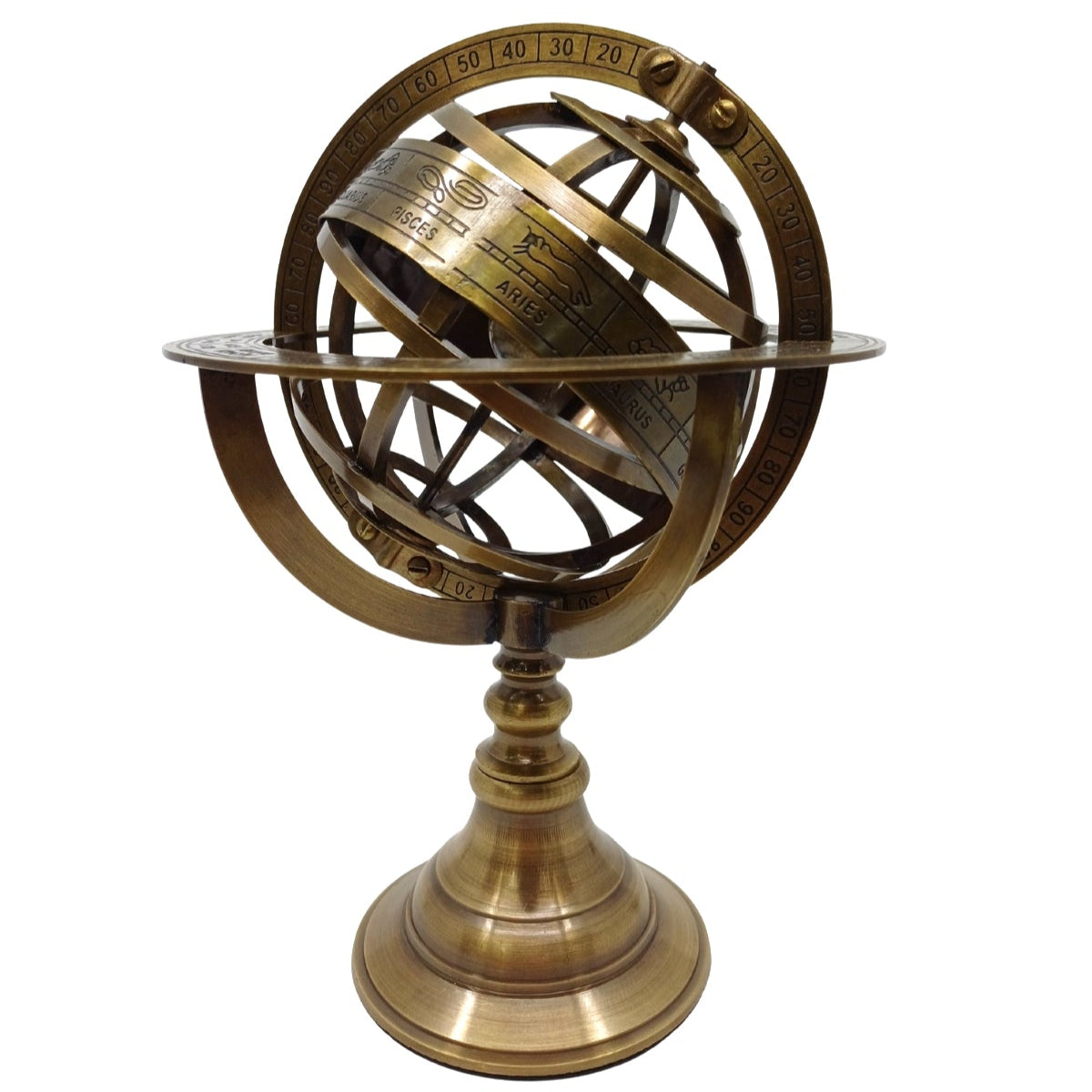 Pirinç Astronomik Küre Burç Figürlü Retro Masa Üstü Dekoratif Obje
