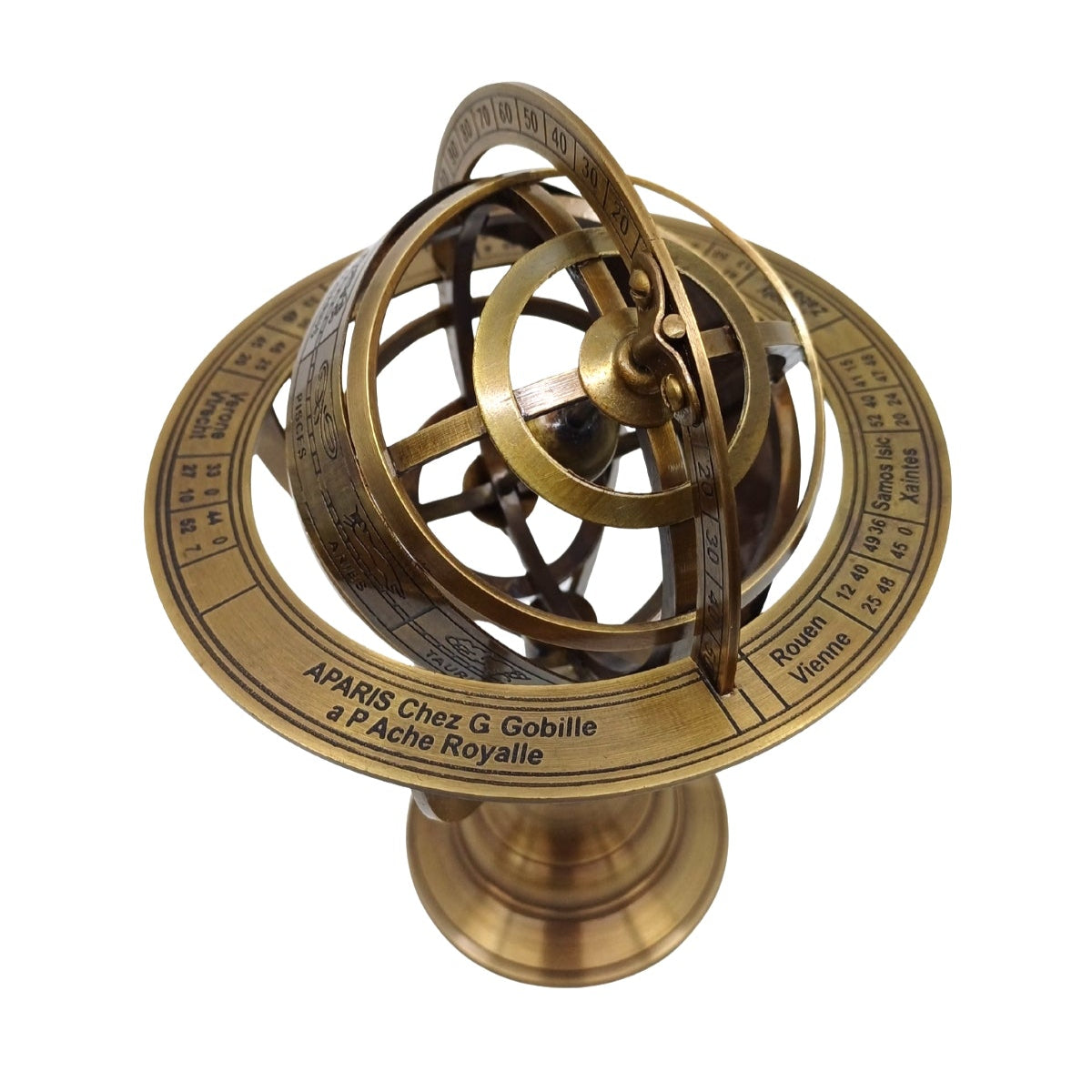 Pirinç Astronomik Küre Burç Figürlü Retro Masa Üstü Dekoratif Obje
