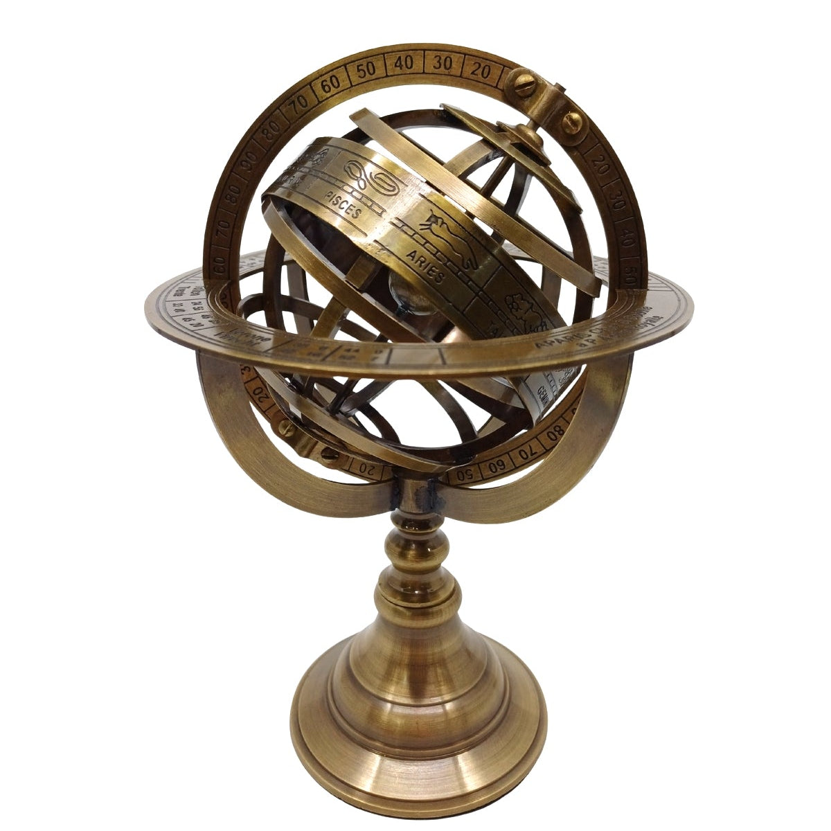 Pirinç Astronomik Küre Burç Figürlü Retro Masa Üstü Dekoratif Obje