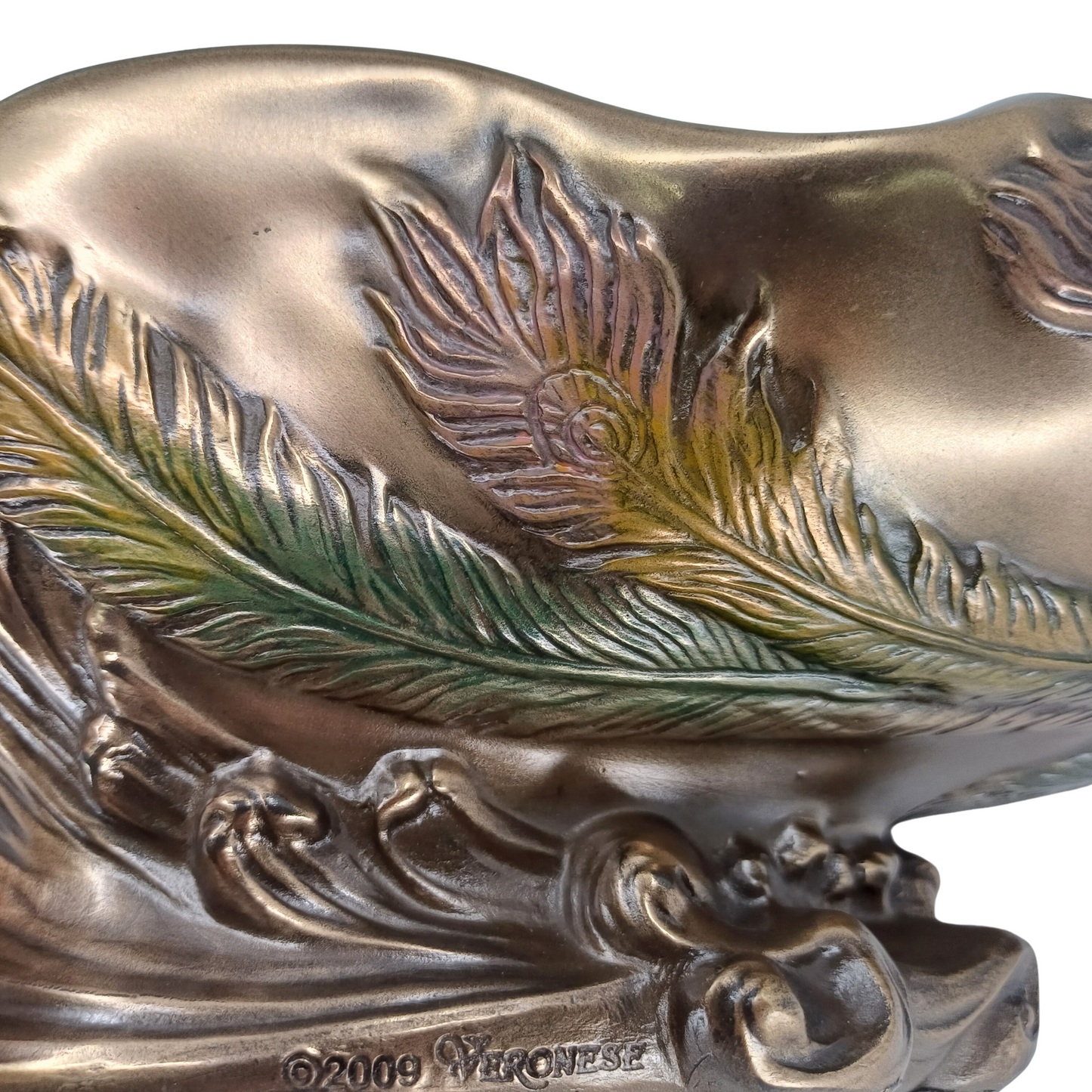 Bronze Color Decorative Large Gondola Bowl with Peacock Figure