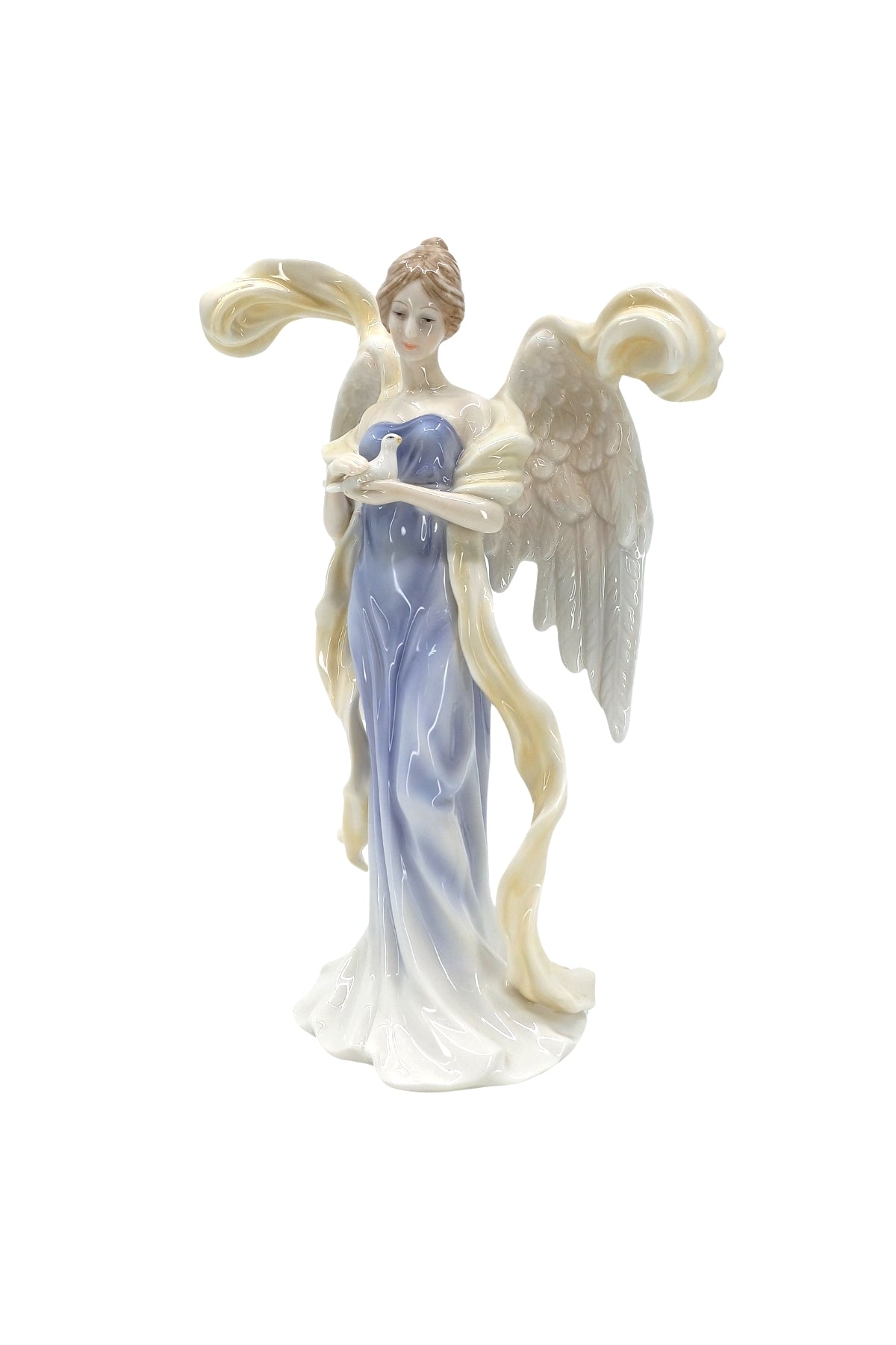 Veronese Güvercin Tutan Kanatları Açık Melek Sırlı Renkli Porselen Biblo - AP20096AA