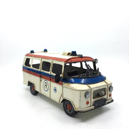 Retro Classic Nostalgic Metal Blue and White Ambulance Figurine