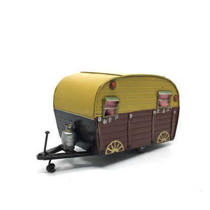 Decorative Classic Metal Nostalgic Yellow Trailer Caravan Figurine