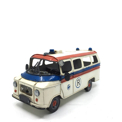 Retro Classic Nostalgic Metal Blue and White Ambulance Figurine