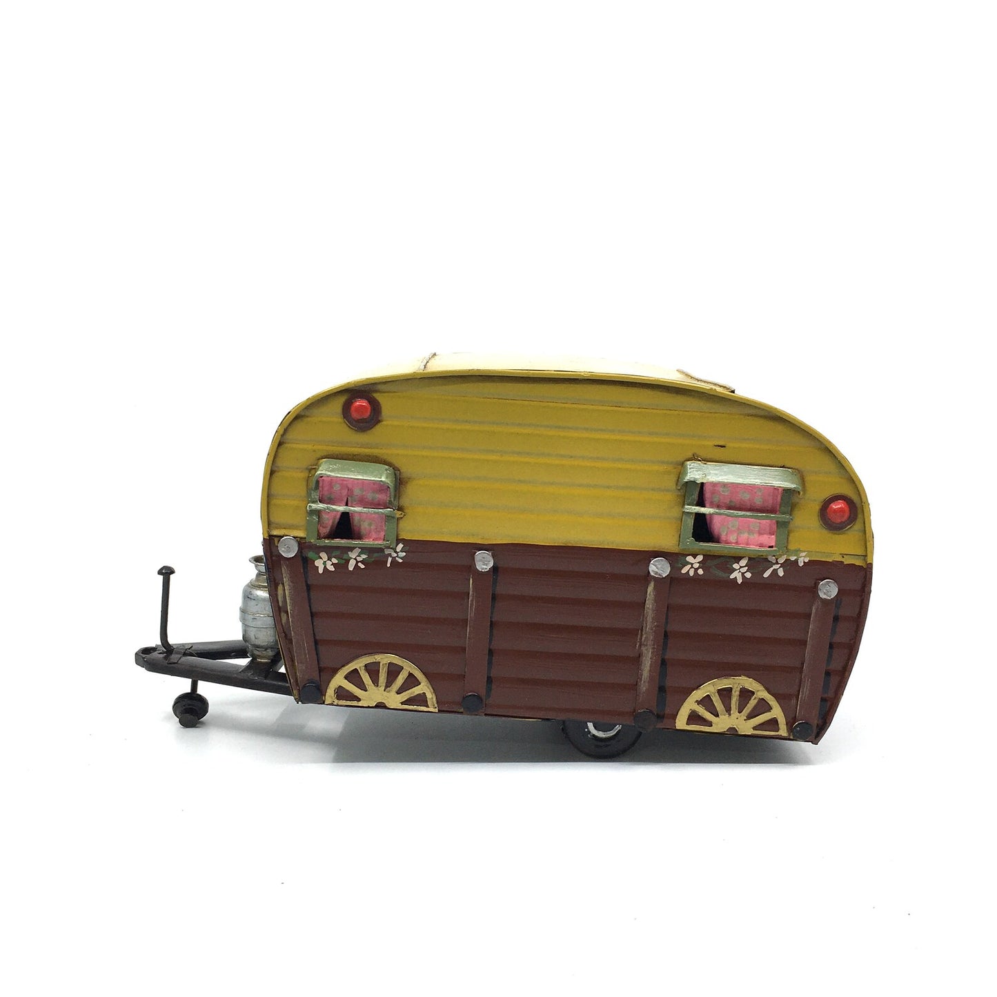 Decorative Classic Metal Nostalgic Yellow Trailer Caravan Figurine