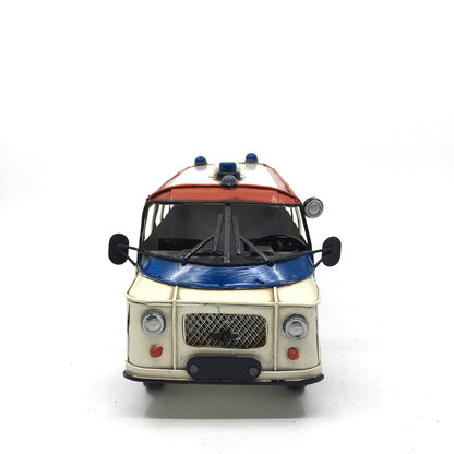 Retro Classic Nostalgic Metal Blue and White Ambulance Figurine