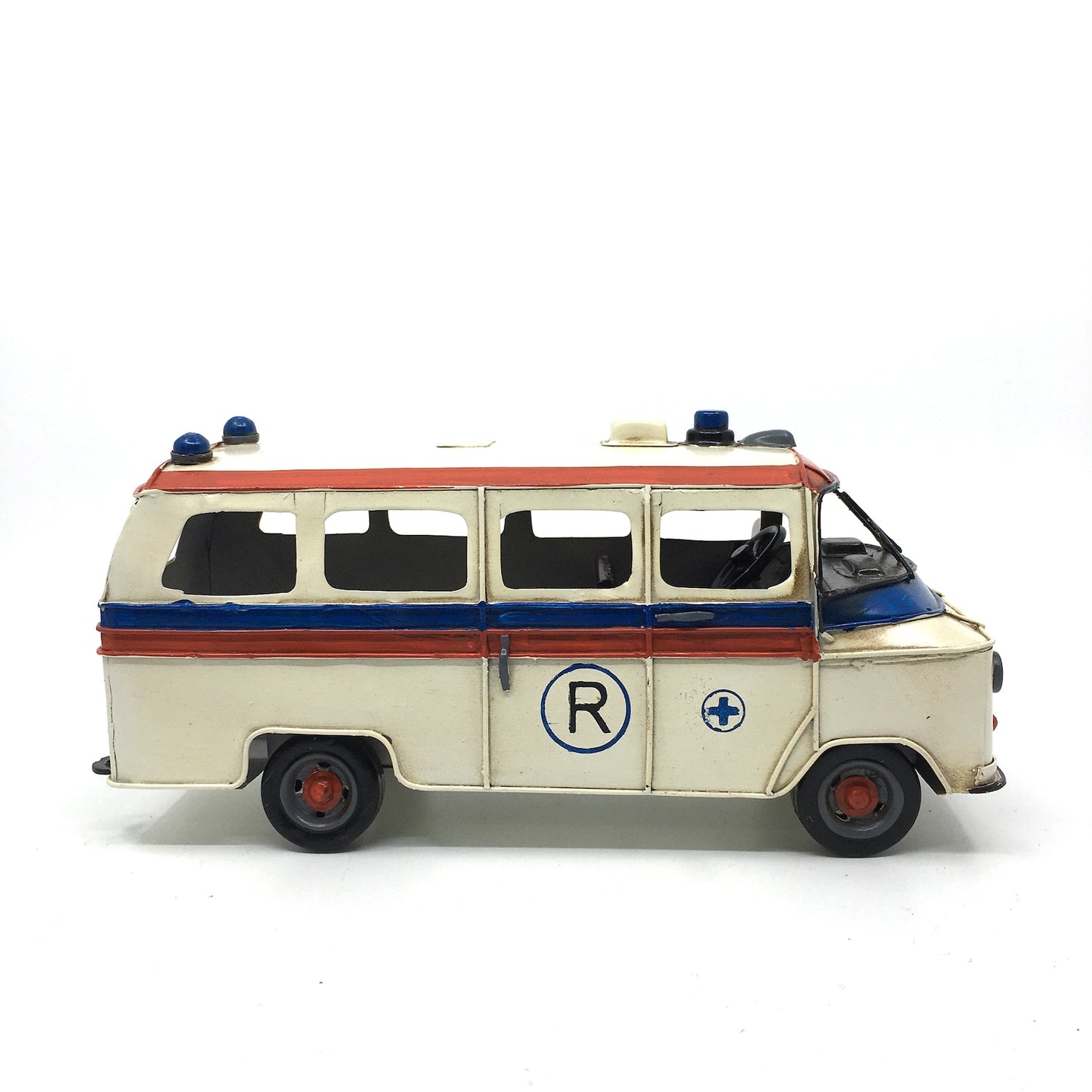 Retro Classic Nostalgic Metal Blue and White Ambulance Figurine