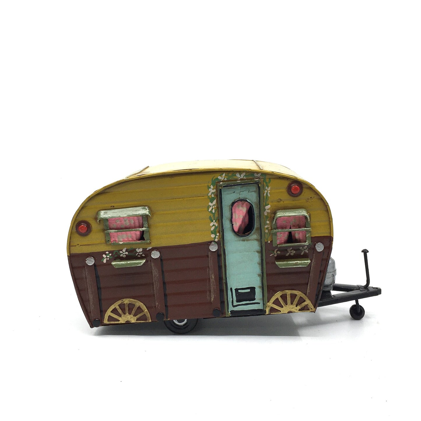 Decorative Classic Metal Nostalgic Yellow Trailer Caravan Figurine