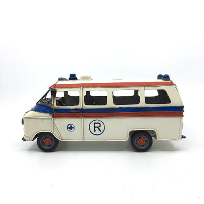 Retro Classic Nostalgic Metal Blue and White Ambulance Figurine