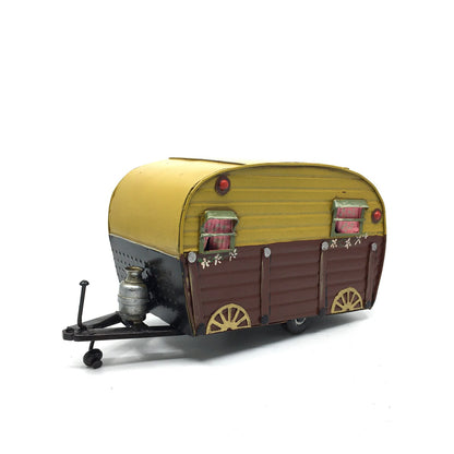 Decorative Classic Metal Nostalgic Yellow Trailer Caravan Figurine