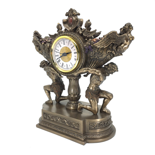 Mythological Desktop Large Decorative Clock with Atlas and Angel Figures