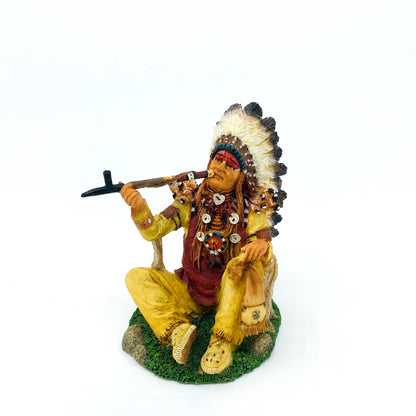 Native American Indian Chief Drinking Peace Pipe Decorative Figurine