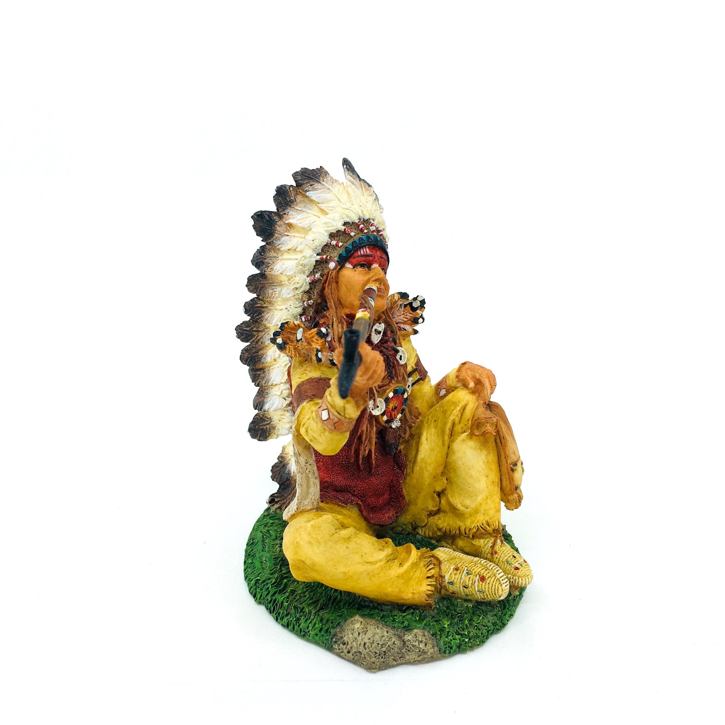 Native American Indian Chief Drinking Peace Pipe Decorative Figurine