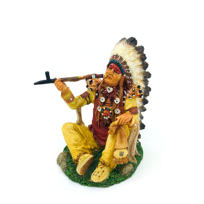 Native American Indian Chief Drinking Peace Pipe Decorative Figurine