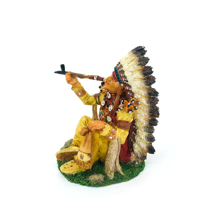 Native American Indian Chief Drinking Peace Pipe Decorative Figurine