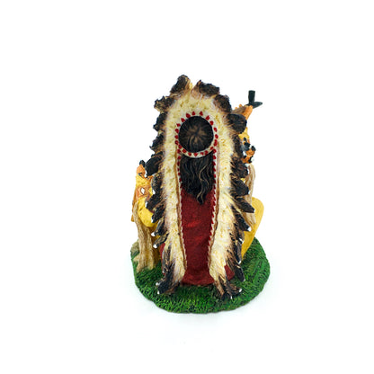 Native American Indian Chief Drinking Peace Pipe Decorative Figurine