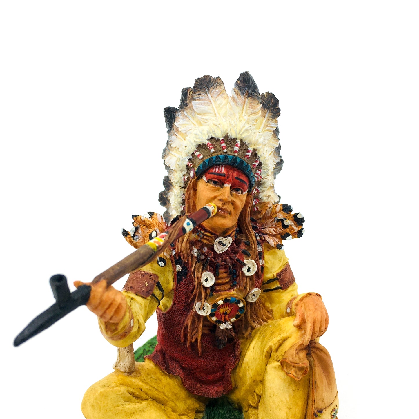 Native American Indian Chief Drinking Peace Pipe Decorative Figurine