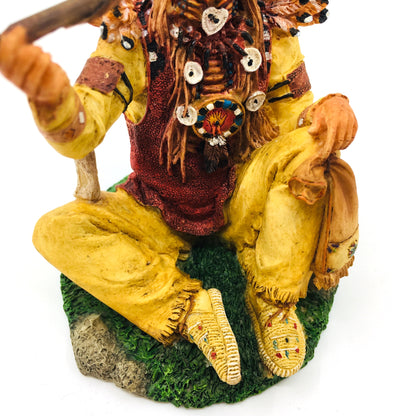 Native American Indian Chief Drinking Peace Pipe Decorative Figurine