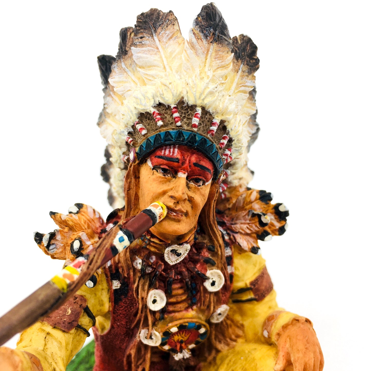 Native American Indian Chief Drinking Peace Pipe Decorative Figurine