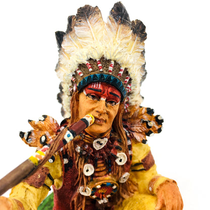 Native American Indian Chief Drinking Peace Pipe Decorative Figurine