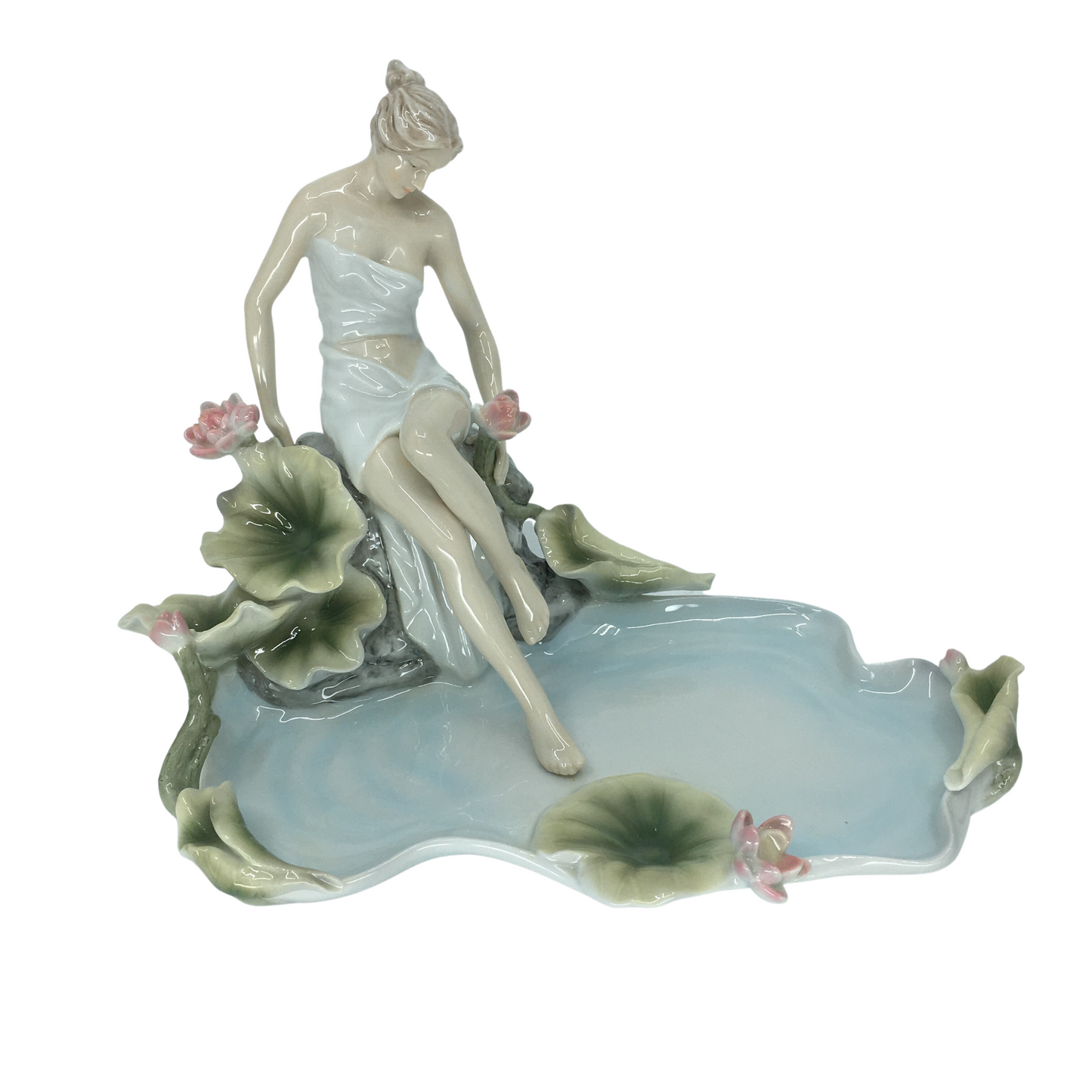 Decorative Porcelain Jewelry Plate with Lotus Flower and Nymph Figure