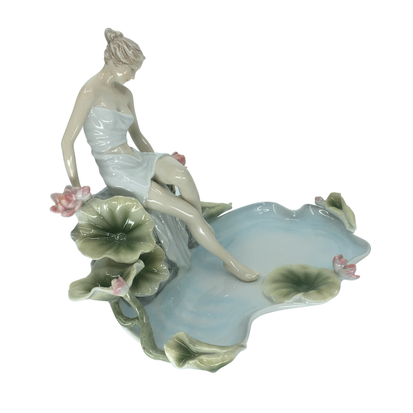Decorative Porcelain Jewelry Plate with Lotus Flower and Nymph Figure