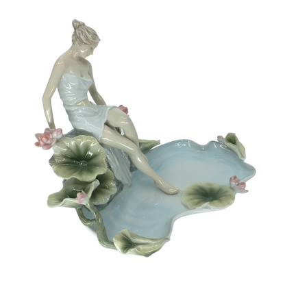 Decorative Porcelain Jewelry Plate with Lotus Flower and Nymph Figure