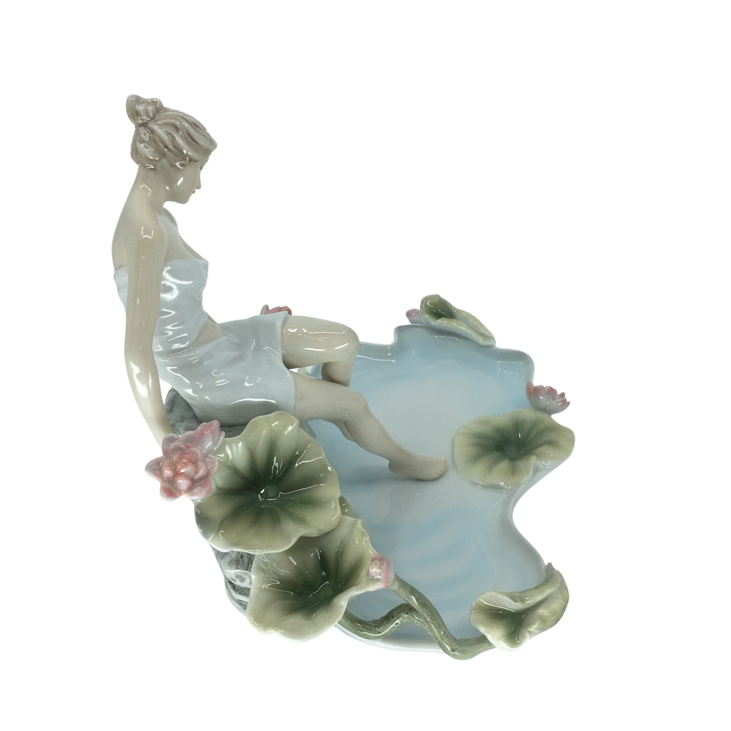 Decorative Porcelain Jewelry Plate with Lotus Flower and Nymph Figure