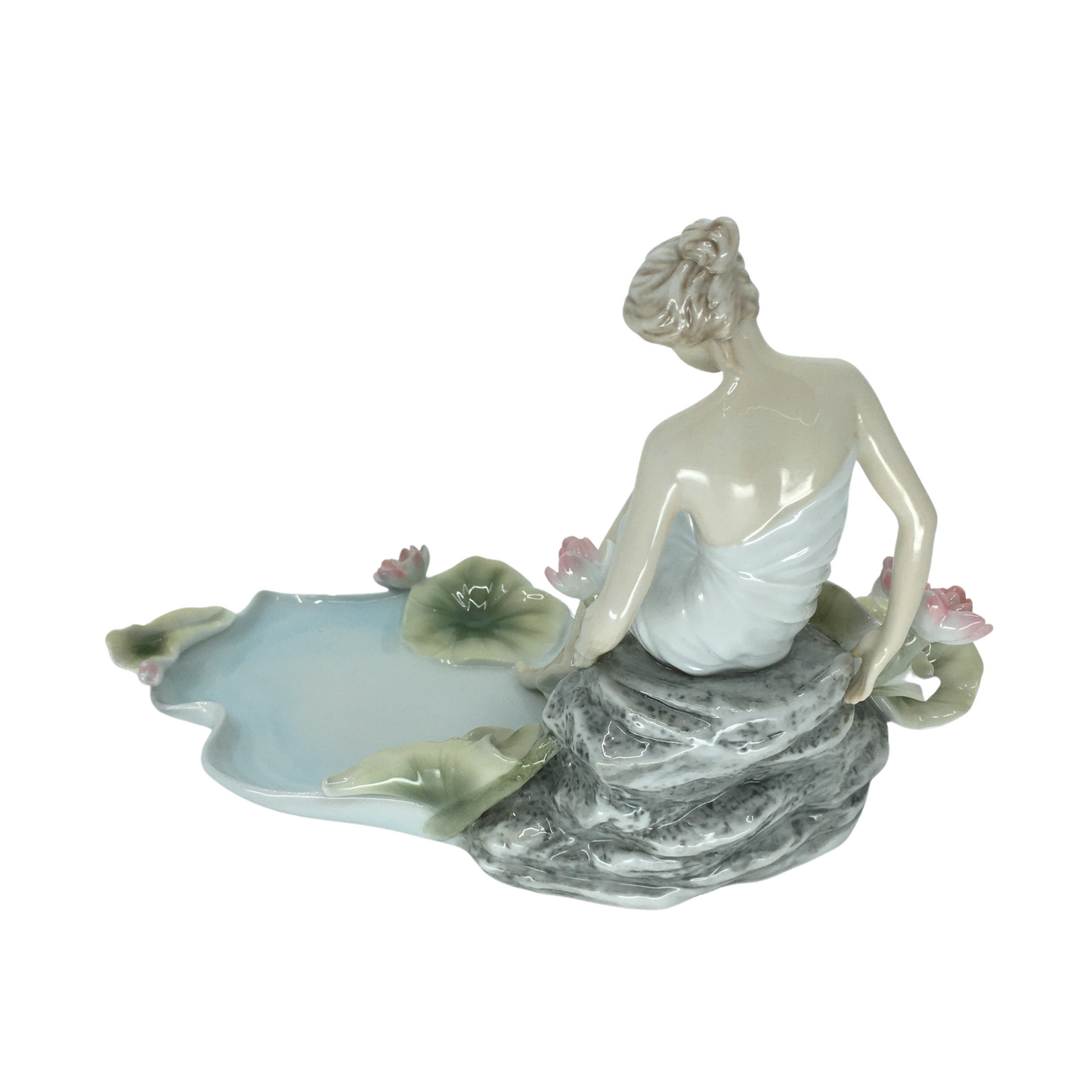 Decorative Porcelain Jewelry Plate with Lotus Flower and Nymph Figure