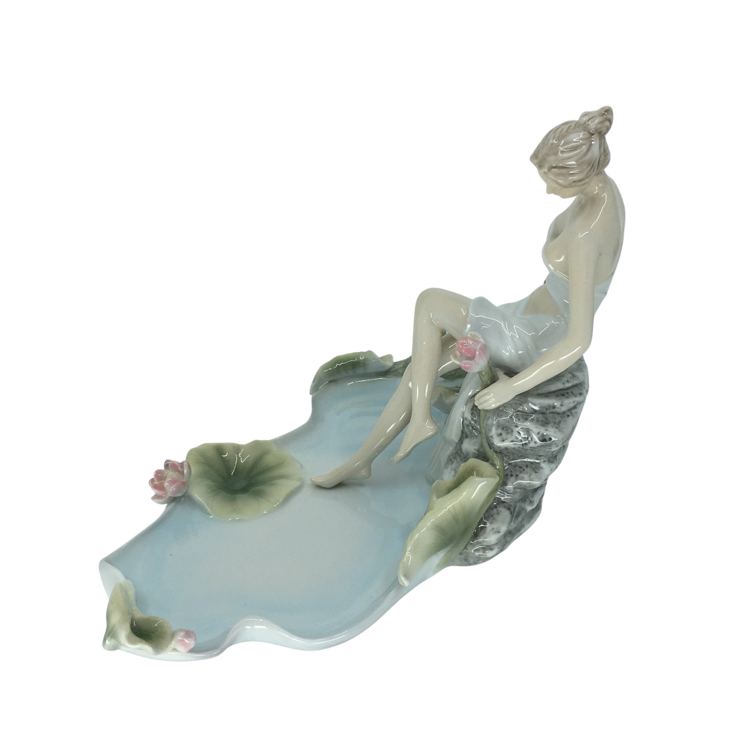 Decorative Porcelain Jewelry Plate with Lotus Flower and Nymph Figure