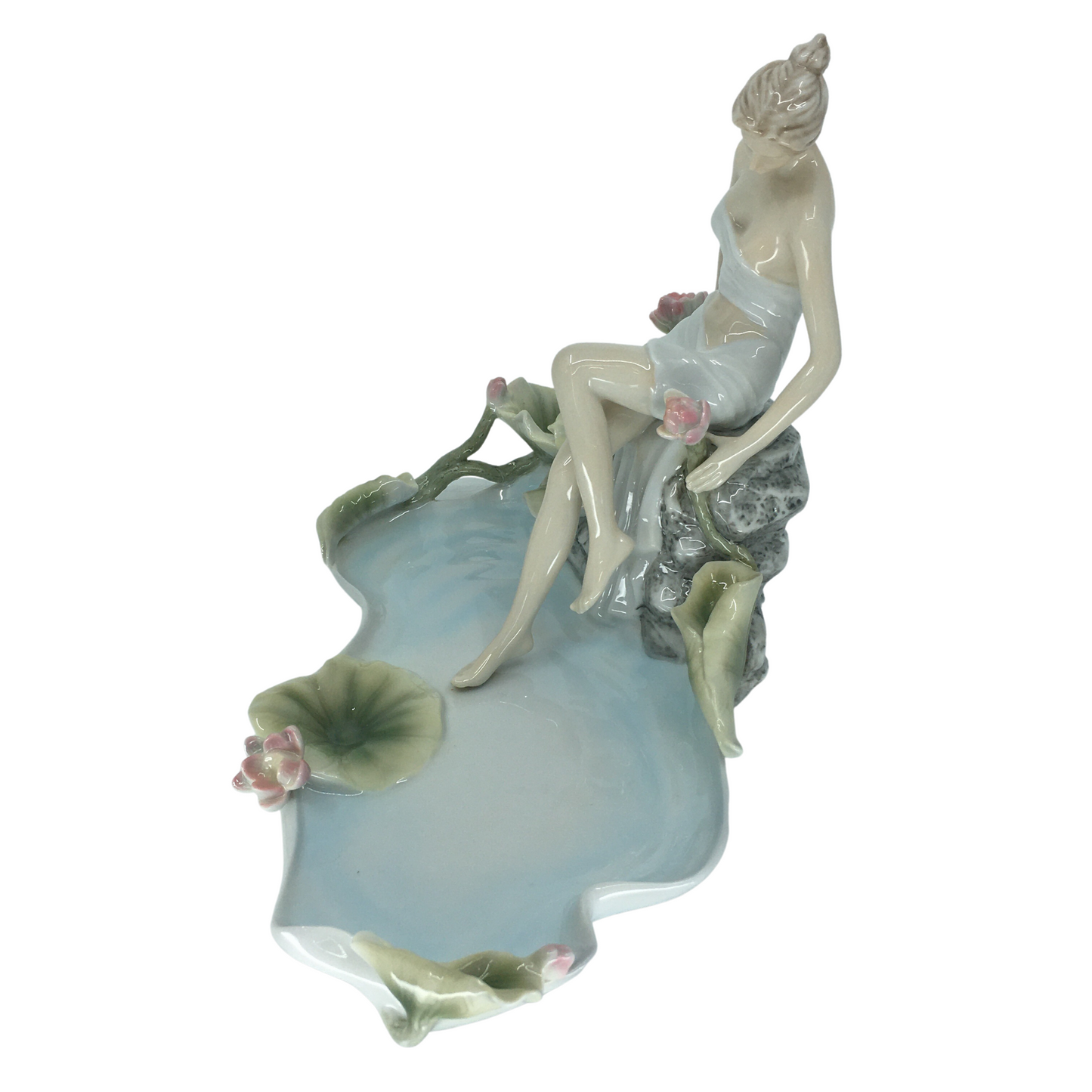 Decorative Porcelain Jewelry Plate with Lotus Flower and Nymph Figure