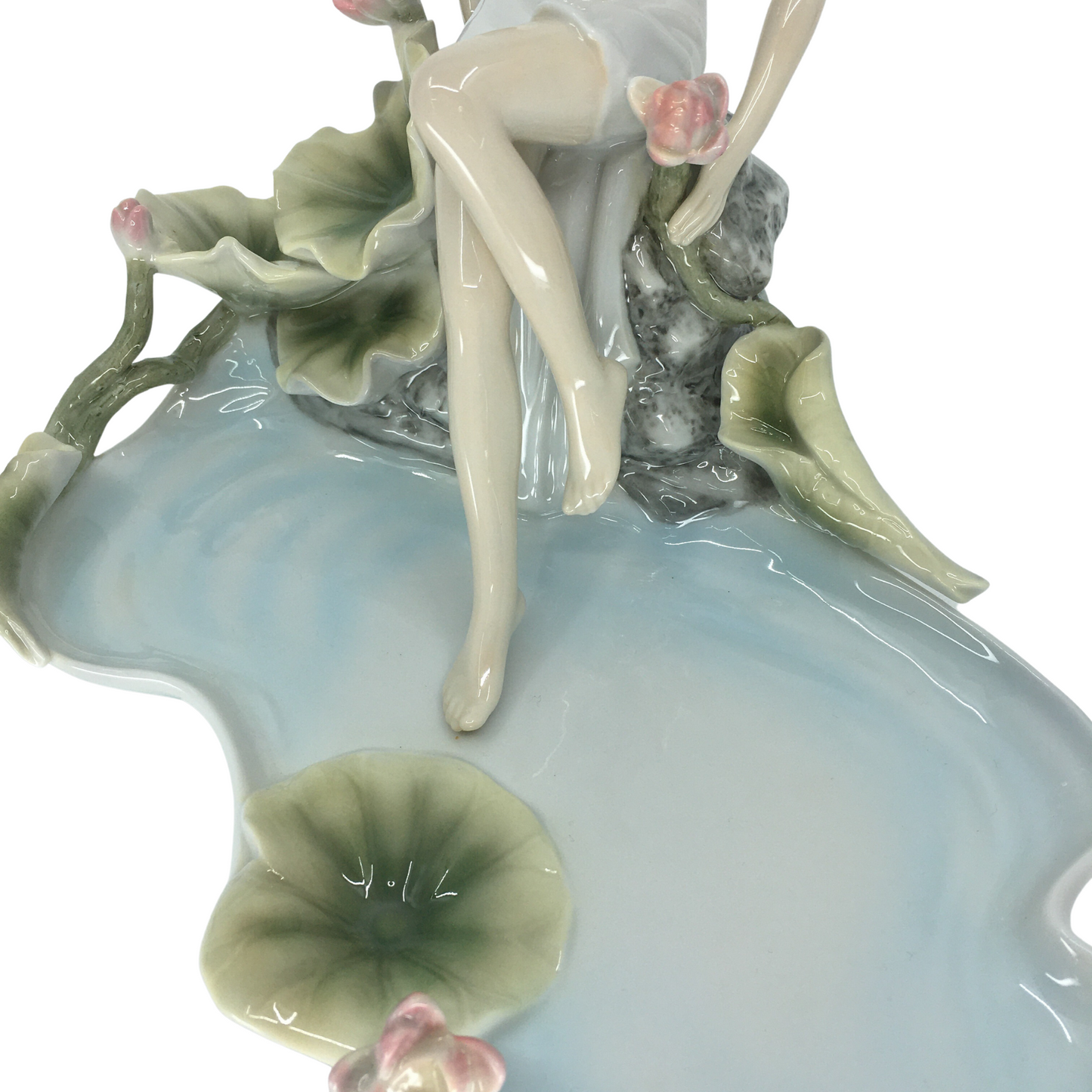 Decorative Porcelain Jewelry Plate with Lotus Flower and Nymph Figure