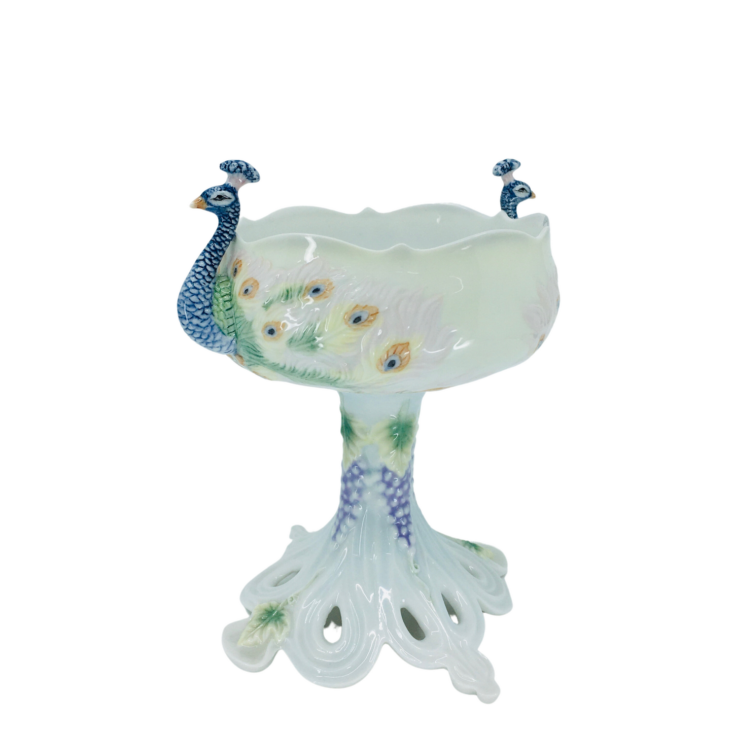 Porcelain Decorative Bowl and Sugar Bowl with Peacock Figure