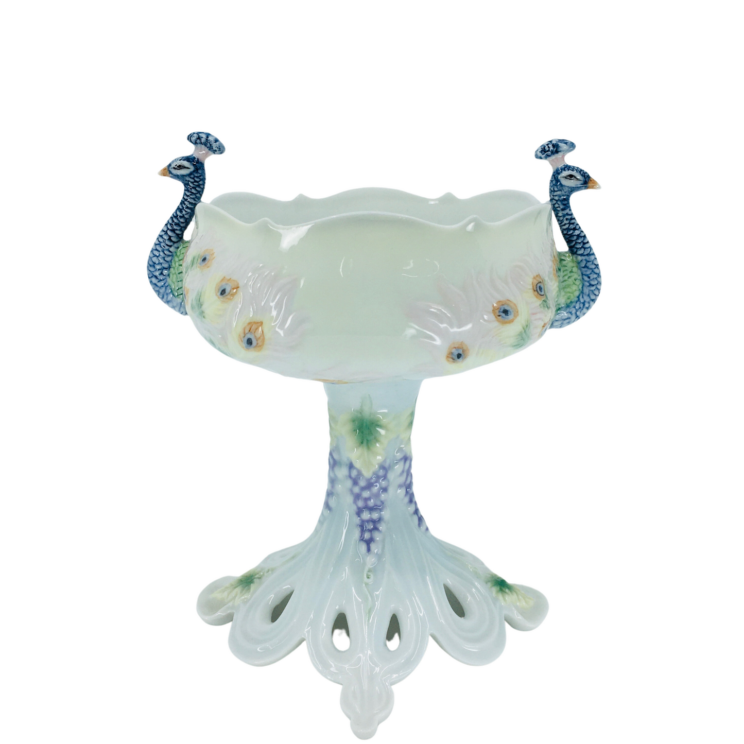 Porcelain Decorative Bowl and Sugar Bowl with Peacock Figure