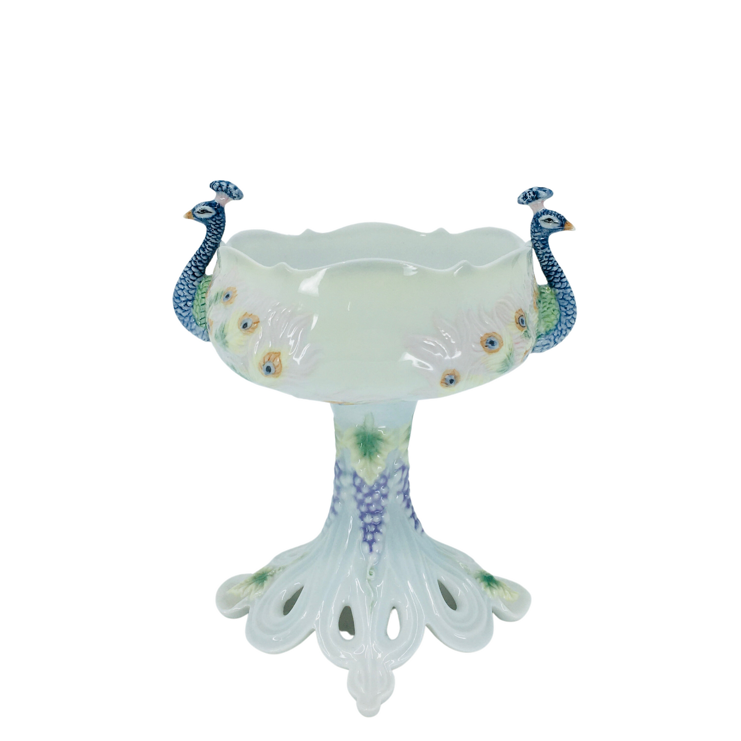 Porcelain Decorative Bowl and Sugar Bowl with Peacock Figure