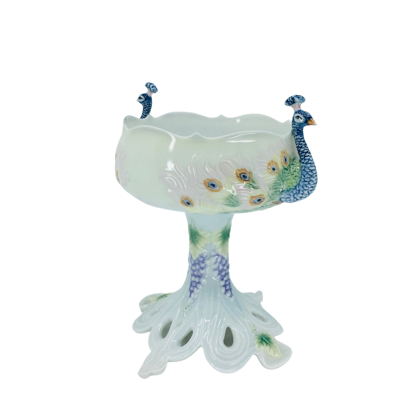 Porcelain Decorative Bowl and Sugar Bowl with Peacock Figure