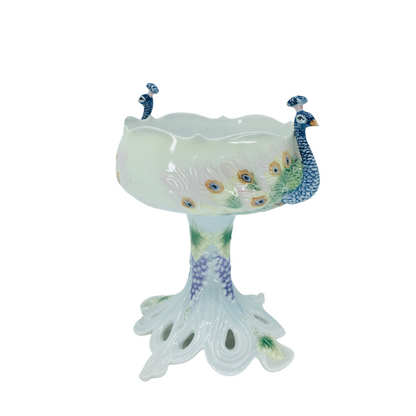 Porcelain Decorative Bowl and Sugar Bowl with Peacock Figure