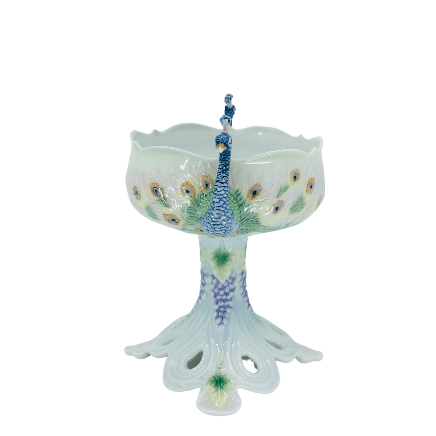 Porcelain Decorative Bowl and Sugar Bowl with Peacock Figure