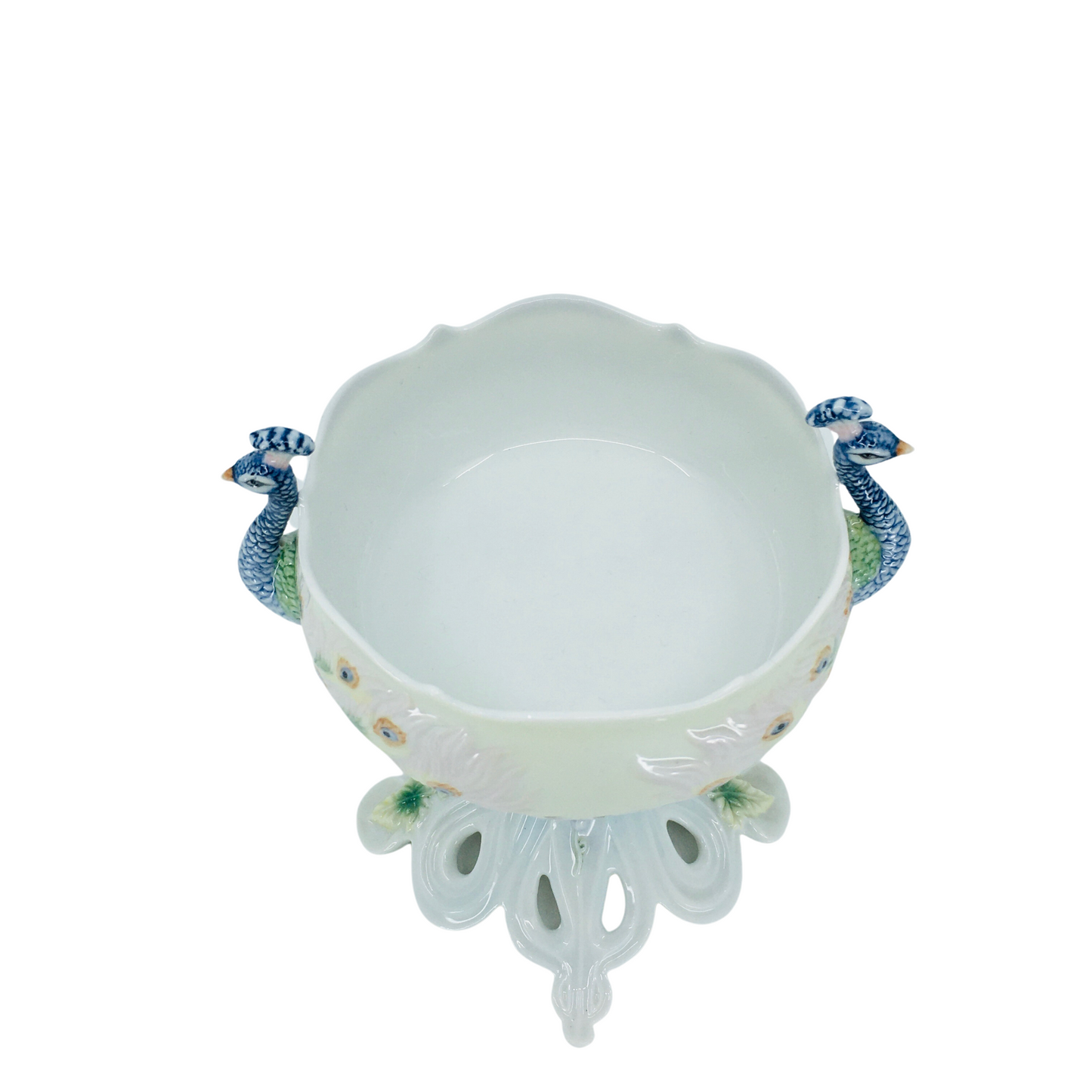 Porcelain Decorative Bowl and Sugar Bowl with Peacock Figure