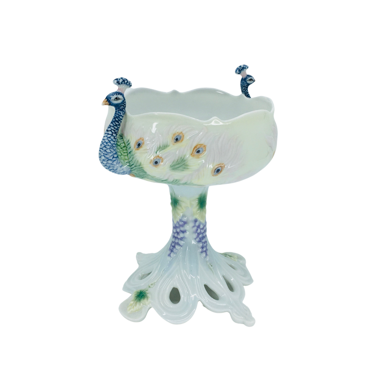 Porcelain Decorative Bowl and Sugar Bowl with Peacock Figure